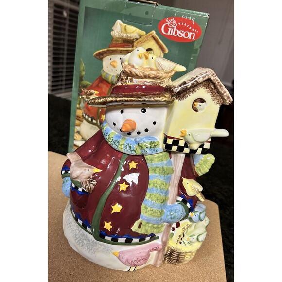 Gibson 2003 10.5 in Folic Snowman Cookie Jar Winter Decorations - Picture 2 of 13